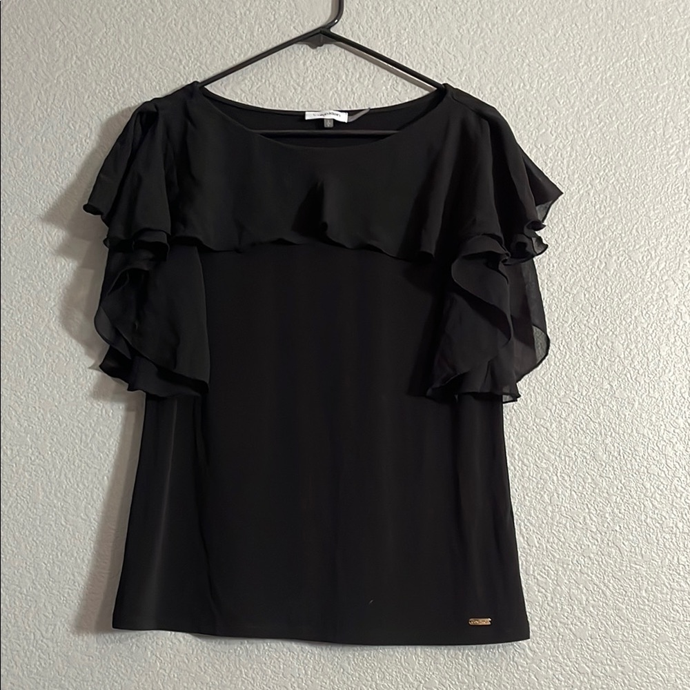 Calvin Klein Elegant Black Ruffled Women's Top (M)